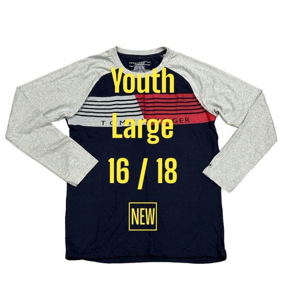 Tommy Hilfiger Brand Boys Kids Youth YL Large 16/18 Long Sleeve T-Shirt Blue New - Picture 2 of 9